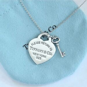 Authenticated Tiffany & Co. Return to Tiffany Heart Tag Key Necklace Pendant 18”